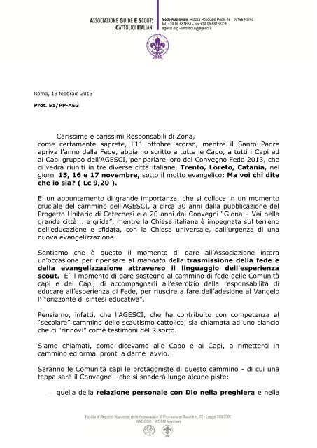 Lettera Responsabili di zona Convegno fede 2013 - Agesci