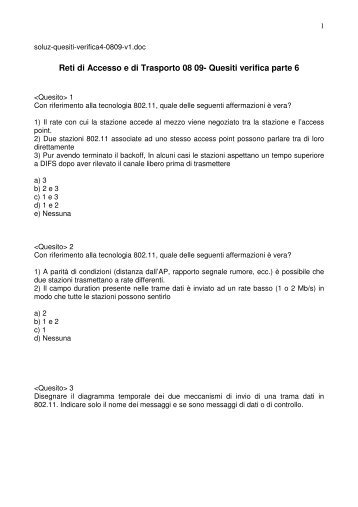 Reti di Accesso e di Trasporto 08 09- Quesiti verifica parte 6