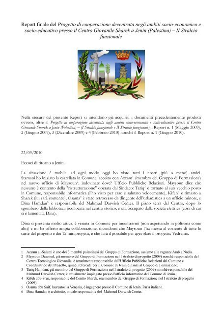 Relazione finale del Progetto - II stralcio - Comune di La Spezia