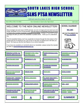 slhs ptsa newsletter - South Lakes High School PTSA Home Page