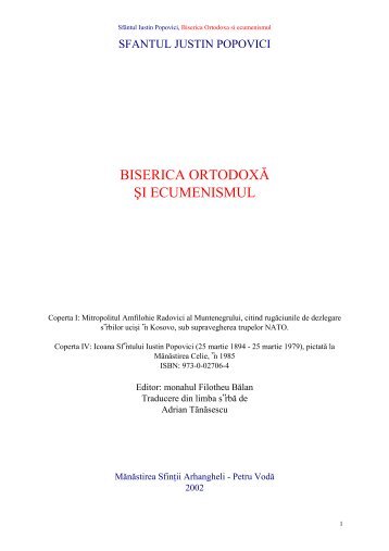 Iustin Popovici, Biserica Ortodoxa si ecumenismul - Tineretul Ortodox