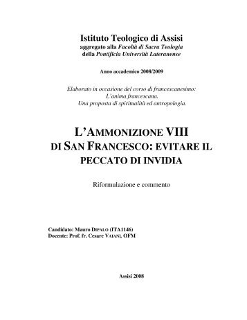 l'ammonizione viii di san francesco: evitare il peccato di invidia