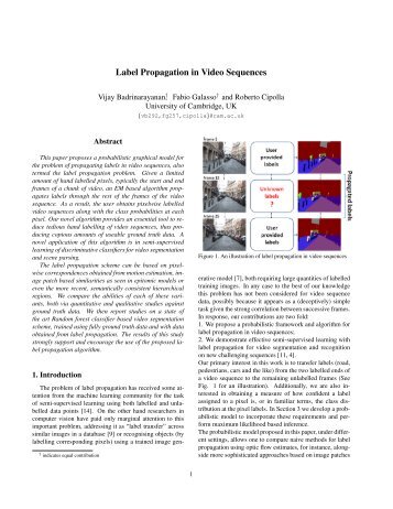 Label Propagation in Video Sequences - University of Cambridge