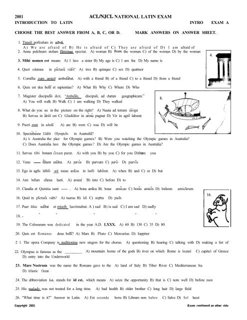 2001 ACL/NJCL NATIONAL LATIN EXAM - The National Latin Exam