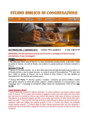 STUDIO BIBLICO DI CONGREGAZIONE Settimana del 7 Gennaio ...