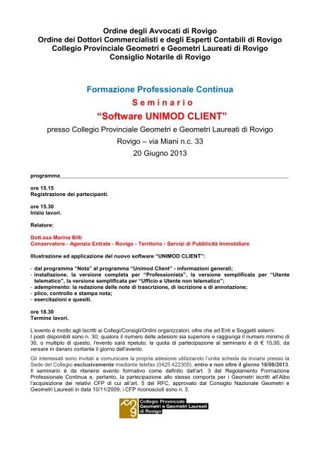 Software UNIMOD CLIENT - Ordine degli Avvocati di Rovigo