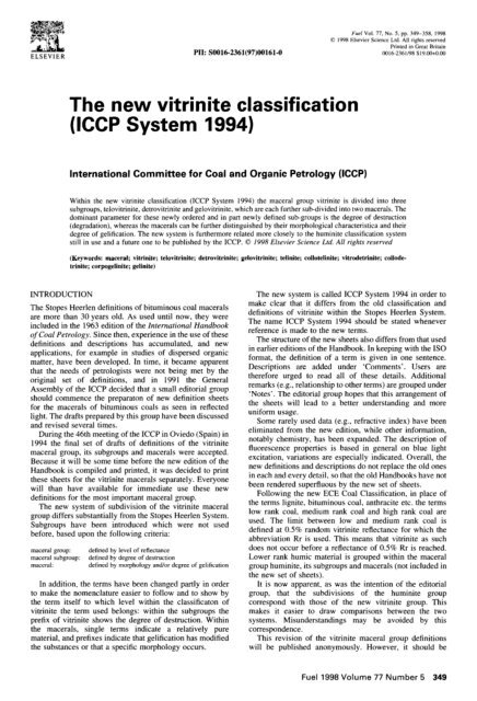 The new vitrinite classification (ICCP System 1994)