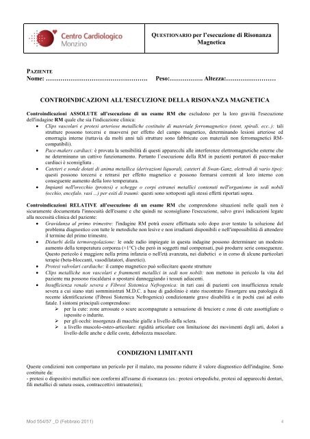 Consenso e Questionario - Centro Cardiologico Monzino