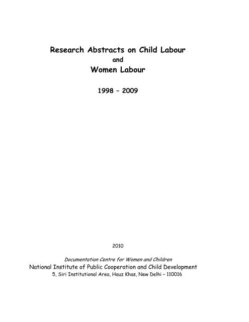 Research Abstracts on Child Labour Women Labour - Nipccd