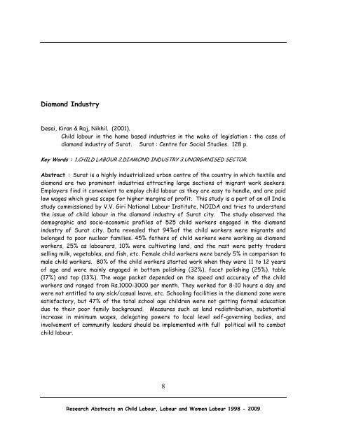 Research Abstracts on Child Labour Women Labour - Nipccd