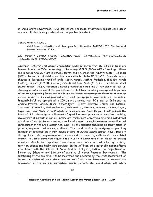 Research Abstracts on Child Labour Women Labour - Nipccd