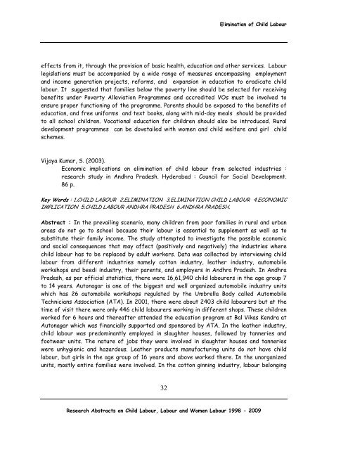 Research Abstracts on Child Labour Women Labour - Nipccd