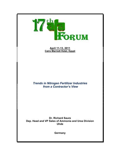 Trends in Nitrogen Fertilizer Industries from a Contractor's View