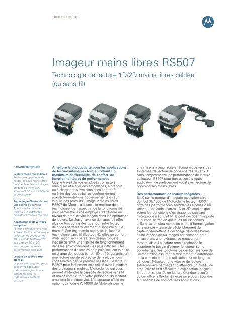 Imageur mains libres à fil ou sans fil RS507-Spécifications(385 KB pdf)