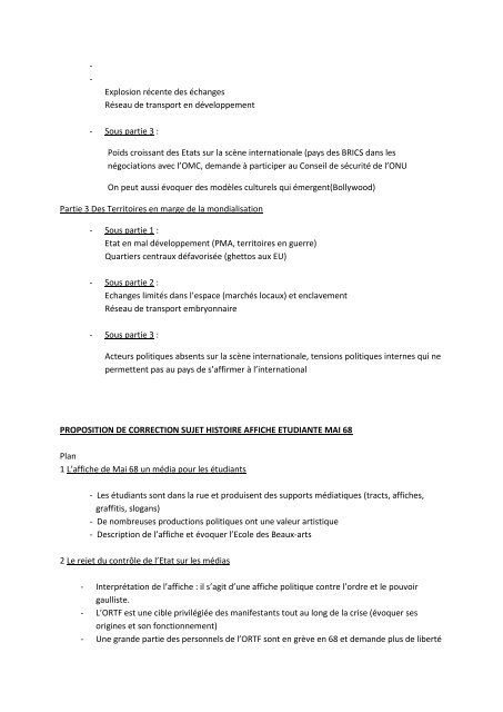 PROPOSITION DE CORRECTION SUJET GEOGRAPHIE DEVOIR ...