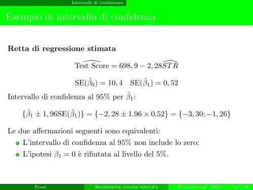 Regressione lineare semplice: inferenza - Economia