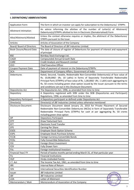 JBF Industries Limited - BSE