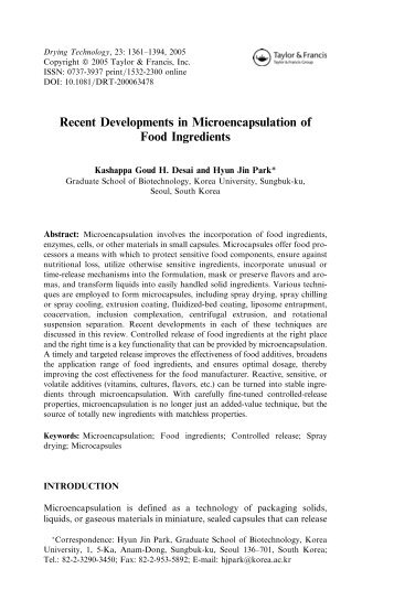 Recent Developments in Microencapsulation of Food Ingredients