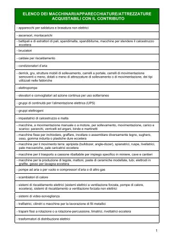 elenco dei macchinari/apparecchiature/attrezzature acquistabili con ...