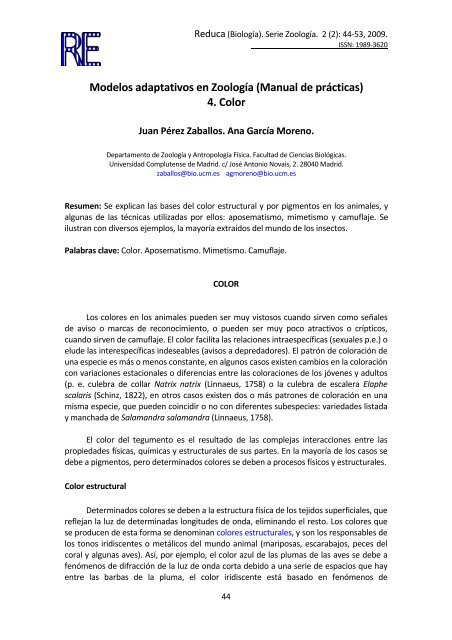 Modelos adaptativos en Zoología (Manual de prácticas) 4. Color