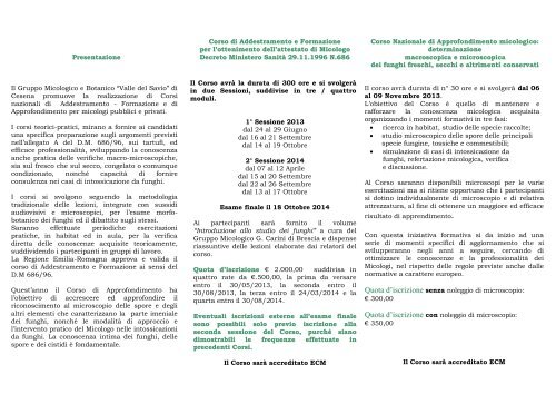 depliant e il modulo d'iscrizione - Associazione Micologica Bresadola