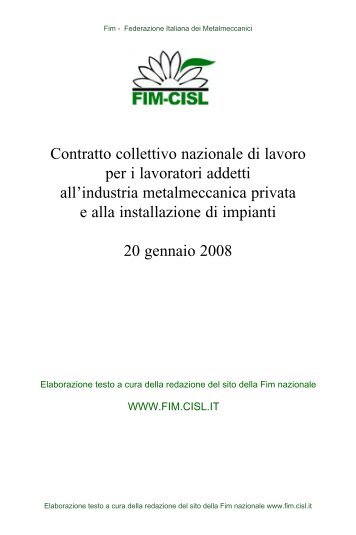 Contratto nazionale di lavoro addetti all'industria - Fim-Cisl