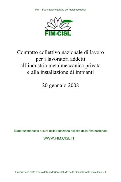 Contratto nazionale di lavoro addetti all'industria - Fim-Cisl