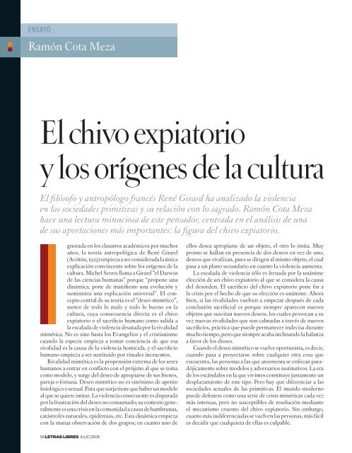 El chivo expiatorio y los orígenes de la cultura - Letras Libres