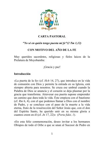 CARTA PASTORAL "Yo sé en quién tengo puesta mi fe"(2 Tm 1,12 ...