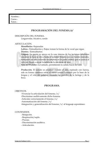 PROGRAMACIÓN DEL FONEMA /x/ PROGRAMA. - educastur.princast