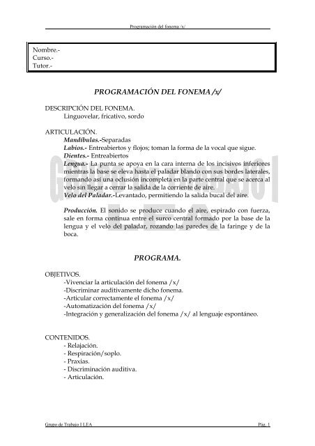 PROGRAMACIÓN DEL FONEMA /x/ PROGRAMA. - educastur.princast