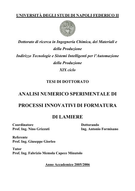 analisi numerico sperimentale di processi innovativi di formatura di