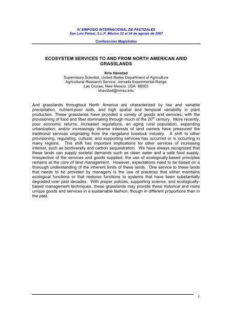 ecosystem services to and from north american arid ... - Conabio