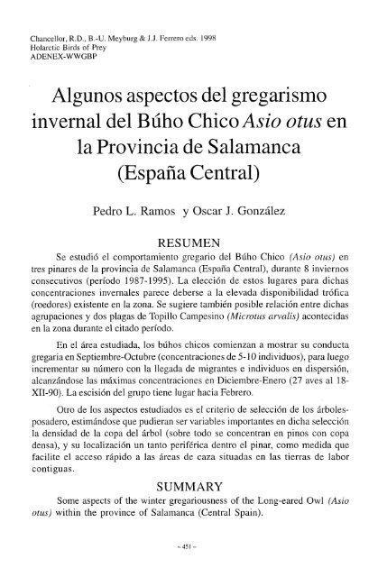 Algunos aspectos del gregarismo invernal del Búho ChicoAsio otus ...