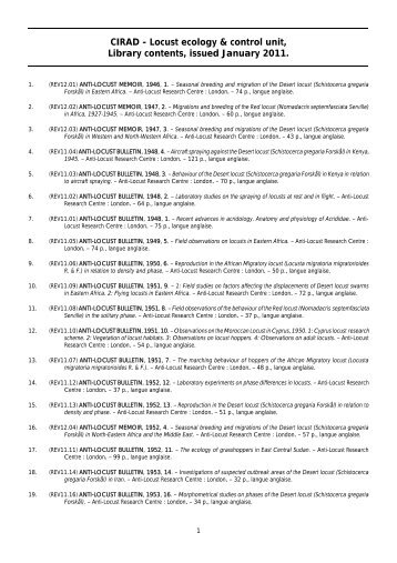 CIRAD - Locust ecology & control unit, Library contents, issued ...