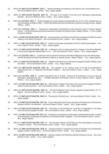 CIRAD - Locust ecology & control unit, Library contents, issued ...