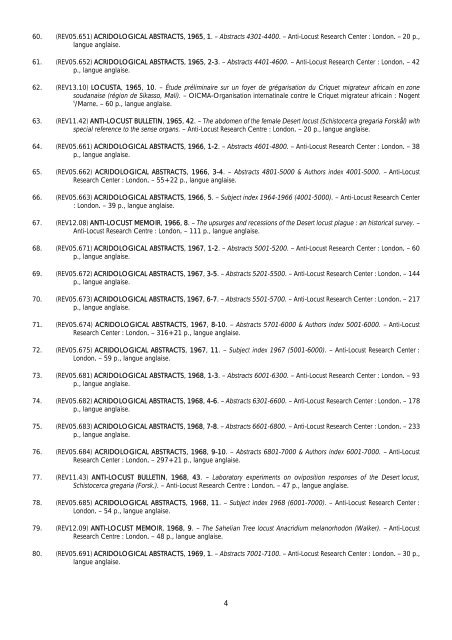 CIRAD - Locust ecology & control unit, Library contents, issued ...