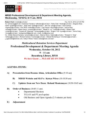 Professional Development & Department Meeting Agenda