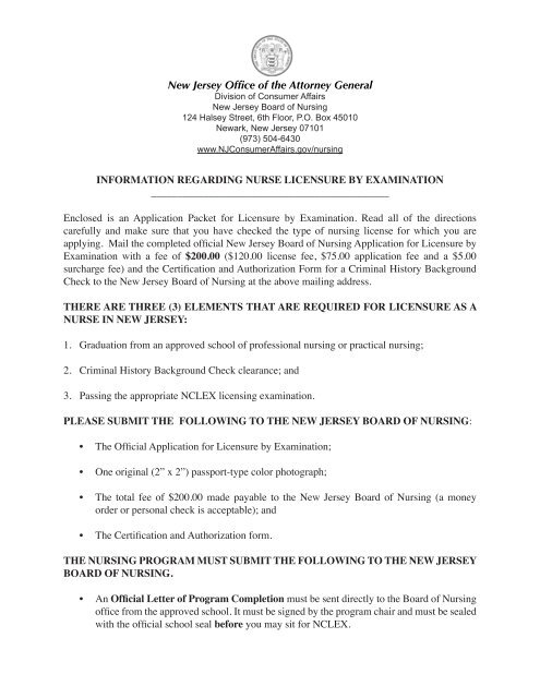 Information Regarding Nurse Licensure by Examination