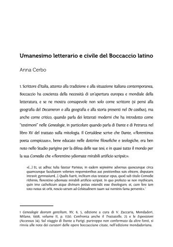 Umanesimo letterario e civile del Boccaccio latino - Associazione ...