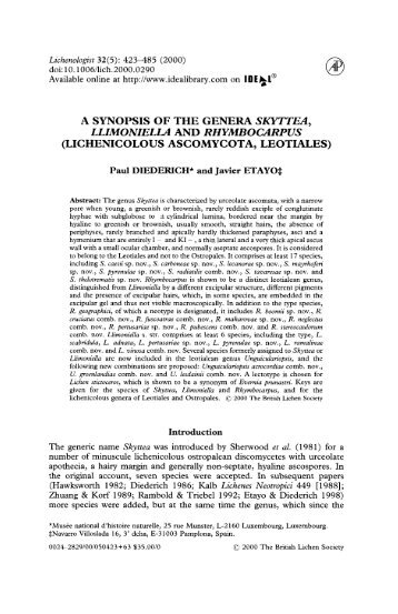 A Synopsis of the Genera Skyttea, Llimoniella and - Lichens of ...