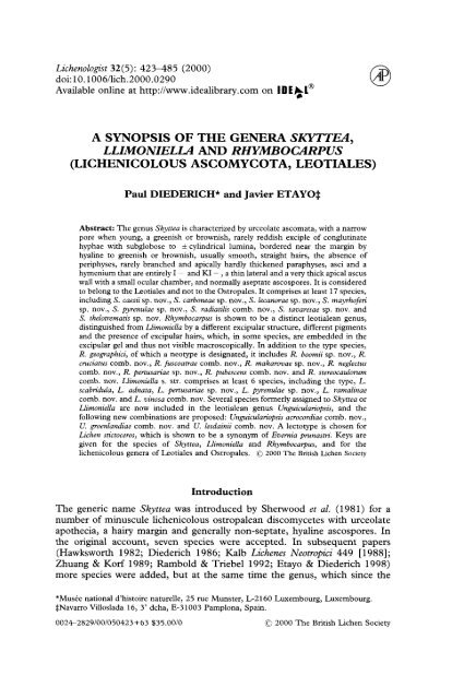 A Synopsis of the Genera Skyttea, Llimoniella and - Lichens of ...
