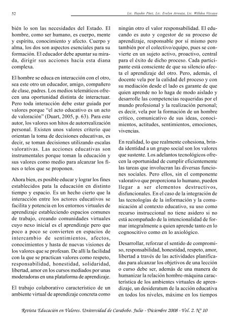 REVISTA EDUCACION EN VALORES.p65 - Portal de Revistas ...