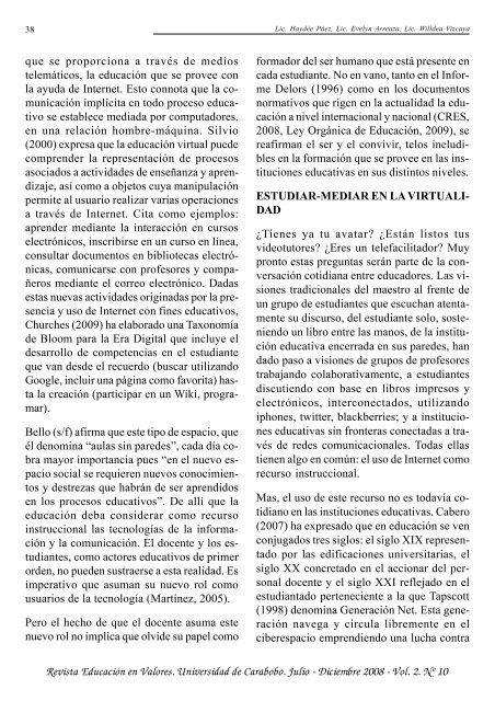 REVISTA EDUCACION EN VALORES.p65 - Portal de Revistas ...