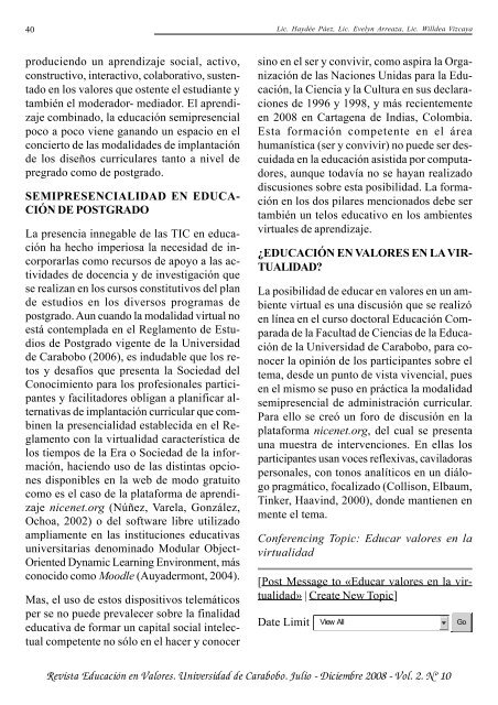 REVISTA EDUCACION EN VALORES.p65 - Portal de Revistas ...