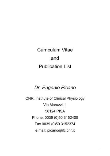Curriculum Vitae and Publication List Dr. Eugenio Picano - Ifc-Cnr