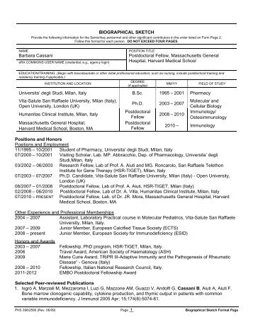 Biographical Sketch Format Page - Massachusetts General Hospital