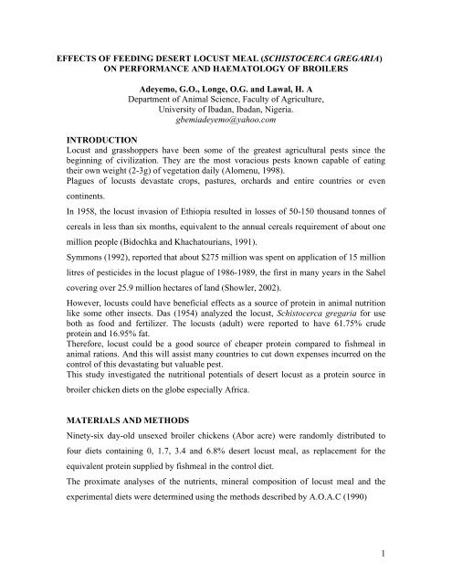 Effects of Feeding Desert Locust Meal (Schistocerca gregaria) on ...