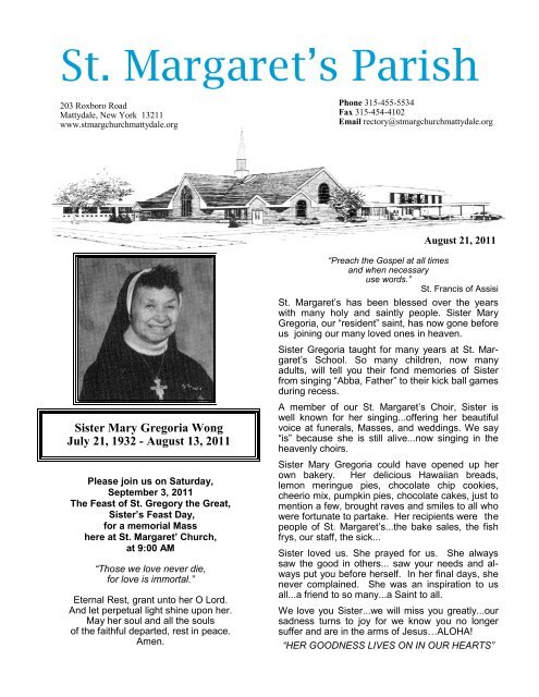 download the bulletin - St. Margaret's Church