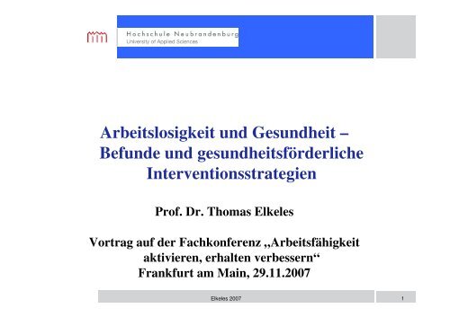 Vortrag Prof. Dr. Thomas Elkeles - Werkstatt Frankfurt eV